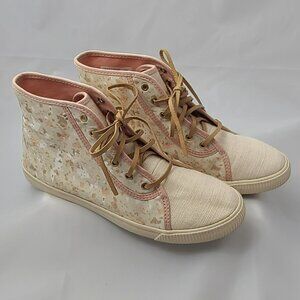 Toms Camarillo Floral Look High Top Sneaker Shoe Pink Preppy Casual